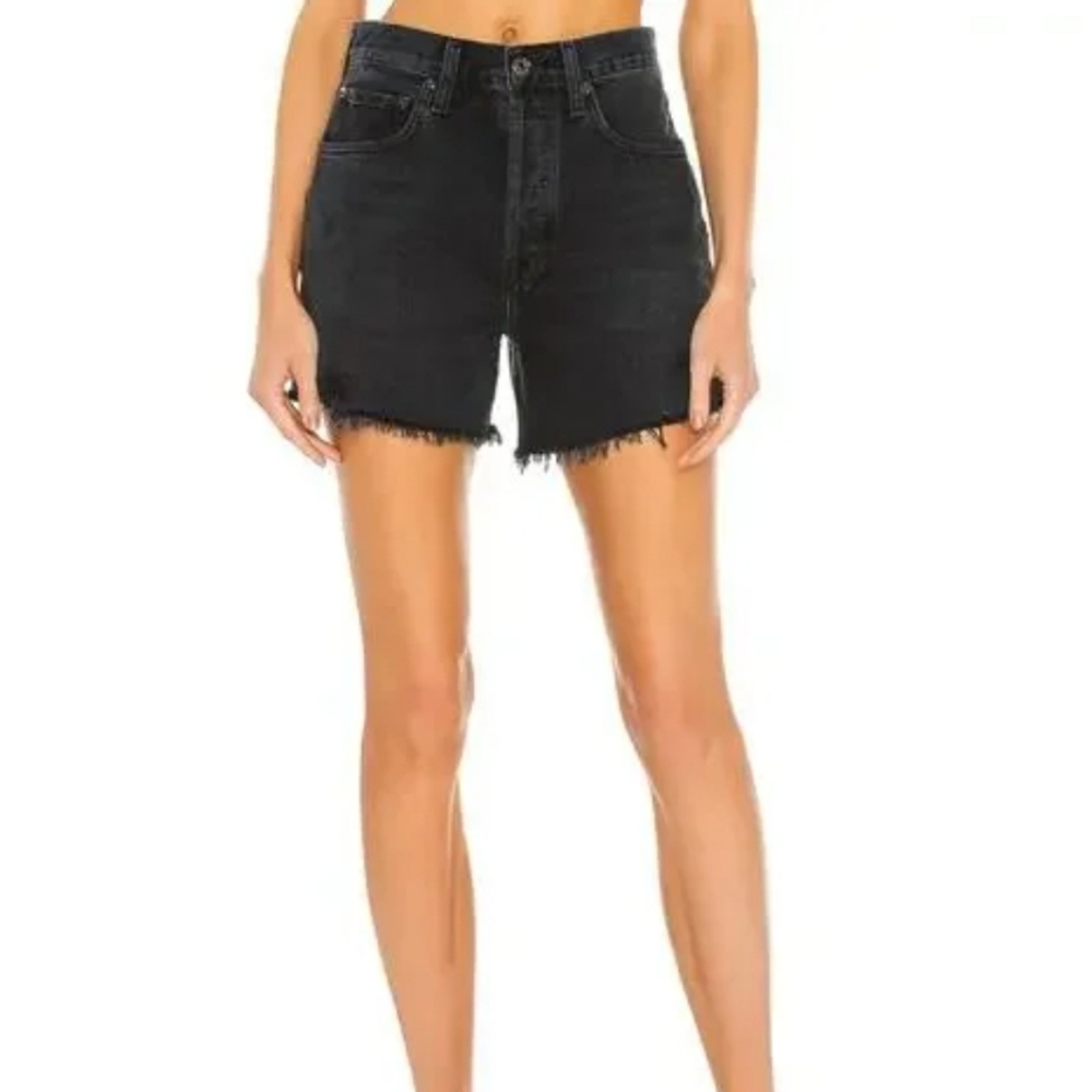 Agolde Black High-Rise Frayed Hem Jean Shorts